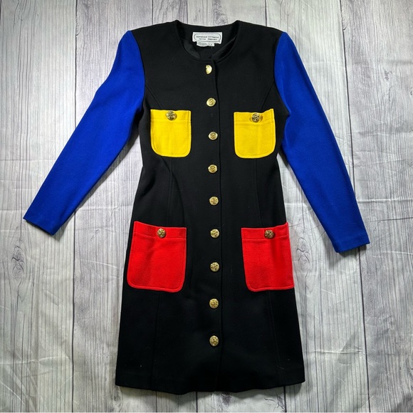 Vintage Adrienne Vittadini 100% Cotton Color Block Dress - Picture 3 of 9